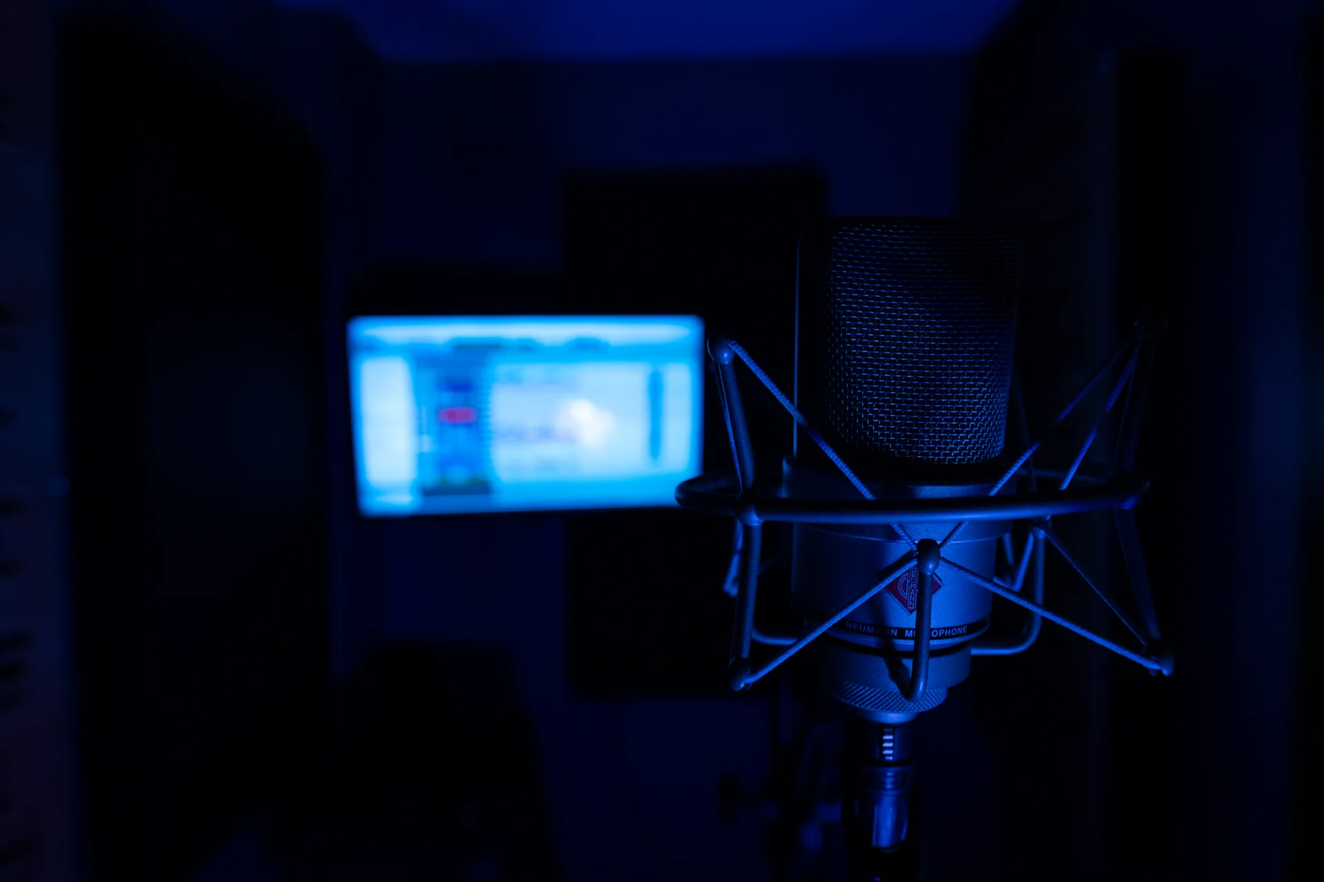 Studio microphone prepared for a voice recording session