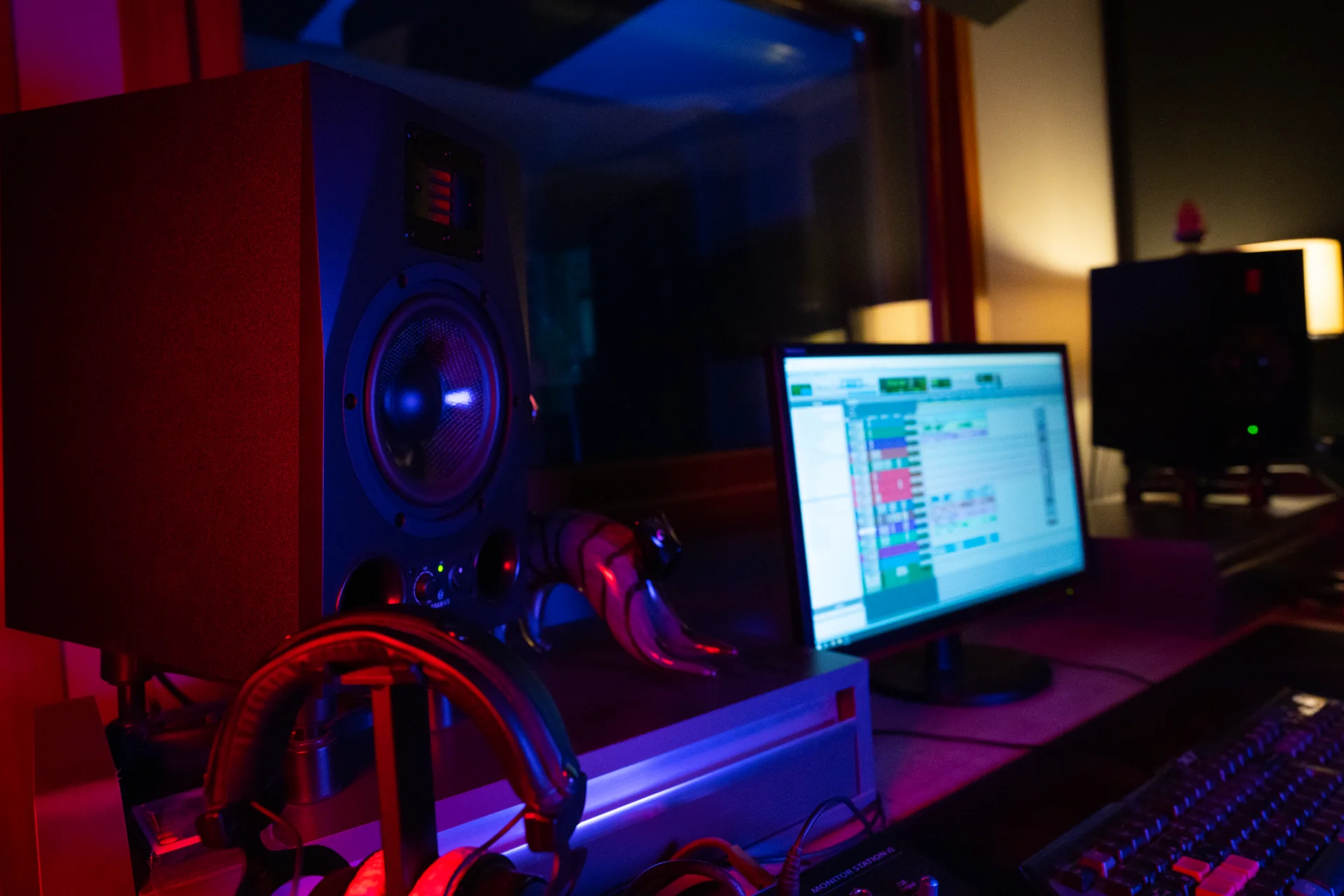 Mixing room monitors and workstation